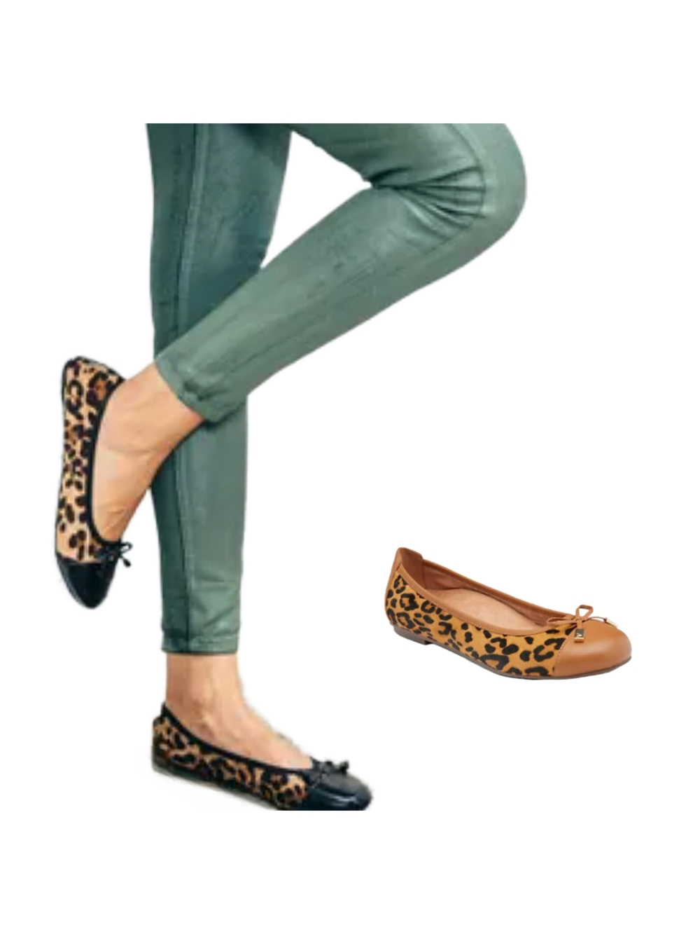 VIONIC "Minna" Calf Hair and Leather Leopard Print Ballet Flats